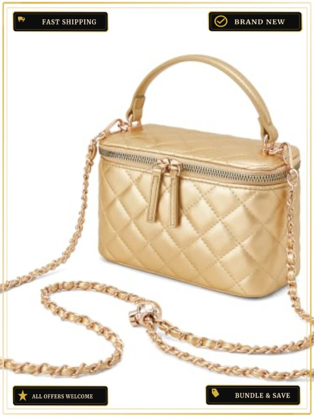 Small Quilted Vegan Leather Box Crossbody Purse Women Top Handle